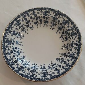 Vintage Blue English Ivy Dinner/Serving Bowl With Gold Trim - 10" Diameter